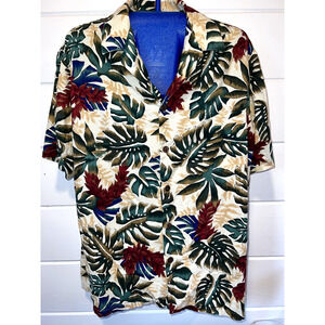 Mens Hawaiian Shirt Button Down Made in Hawaii USA Tropical Print
